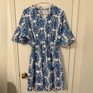 “Ethnic print” smocked dress